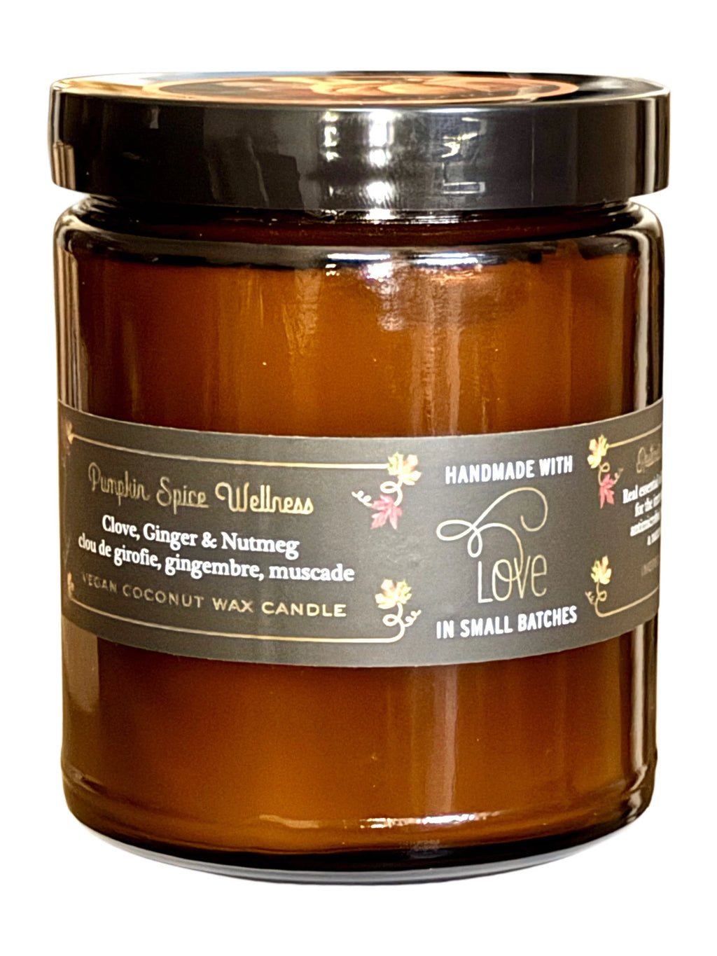 7 oz Pumpkin Spice Wellness large amber jar w/black lid-Clove, Ginger, Nutmeg