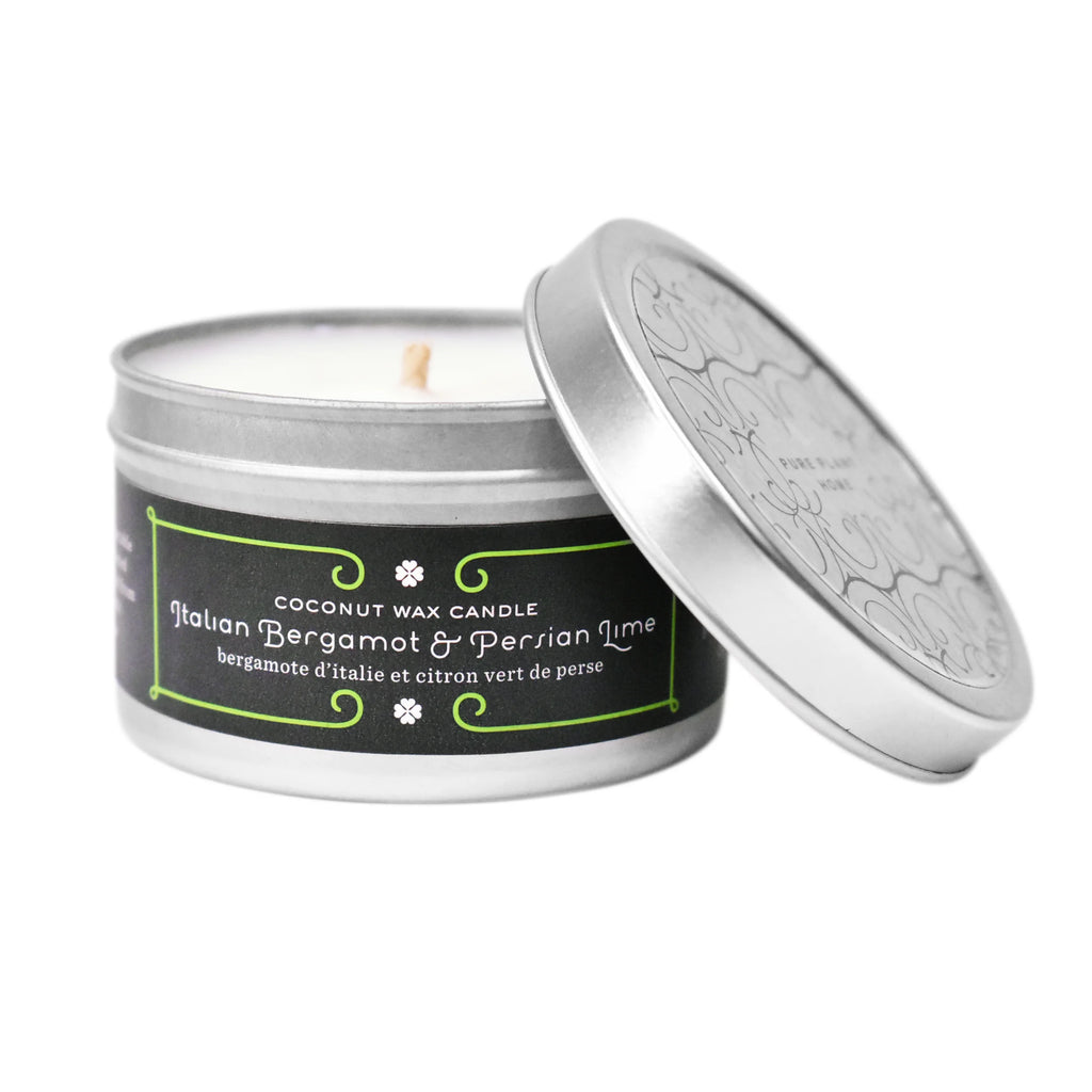 4.4 oz Medium Silver Tin Italian Bergamot/Persian Lime Coconut Wax w/real essential oils