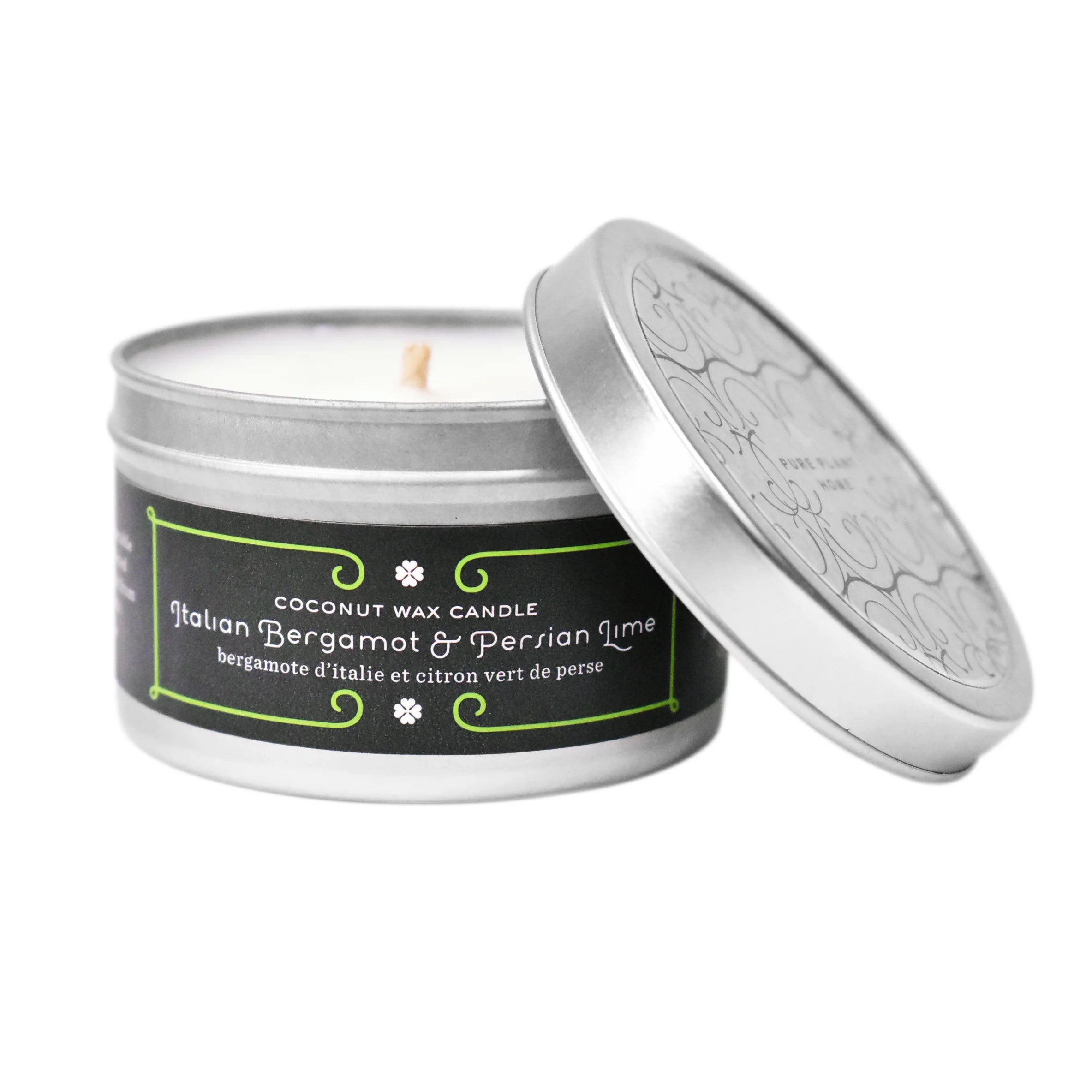 4.4 oz Medium Silver Tin Italian Bergamot/Persian Lime Coconut Wax w/real essential oils