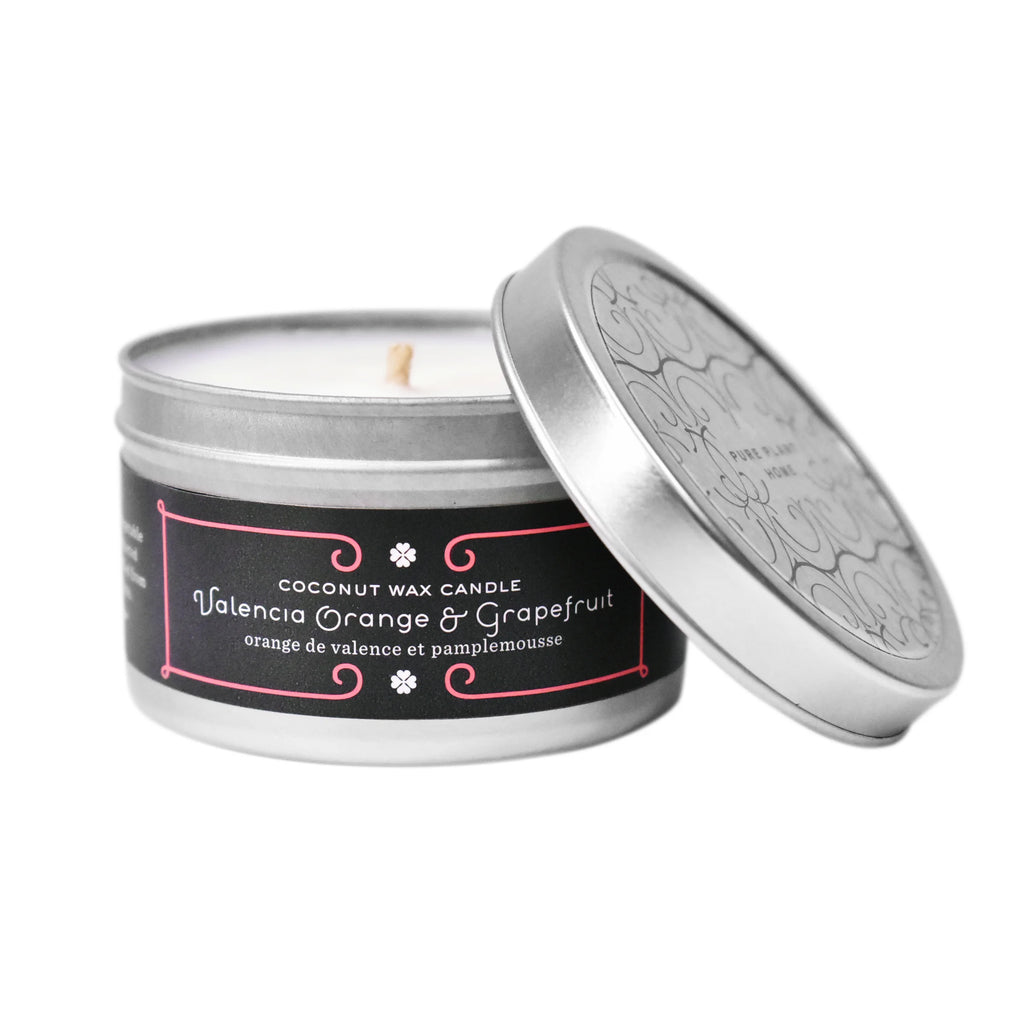 4.4 oz Medium Silver Tin Valencia Orange/Grapefruit Coconut Wax w/real essential oils