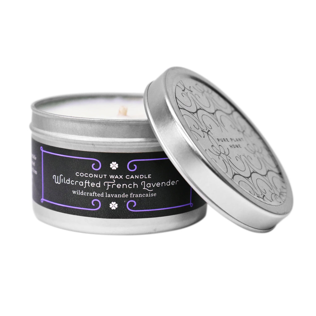 4.4 oz Medium Silver Tin Wildcrafted French Lavender Coconut Wax w/real essential oils