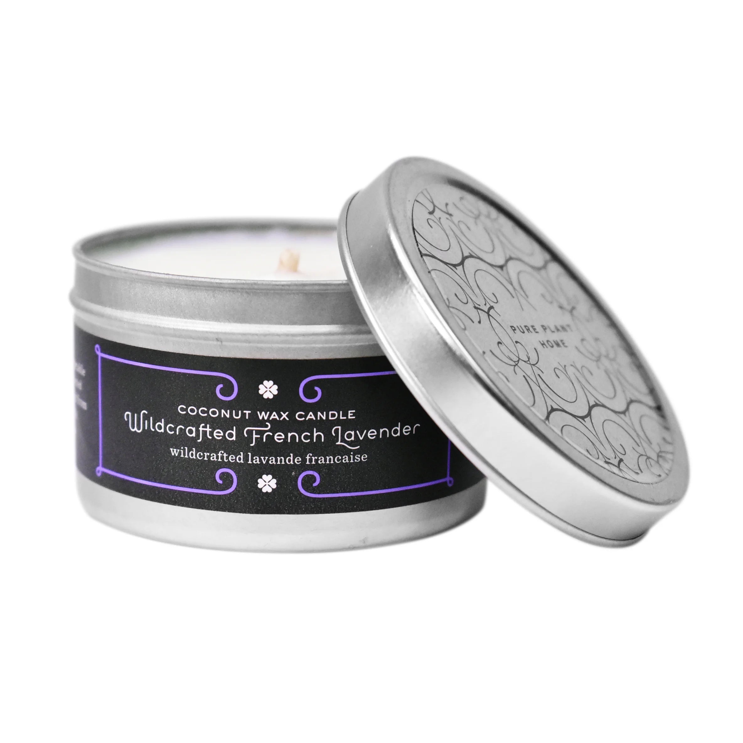4.4 oz Medium Silver Tin Wildcrafted French Lavender Coconut Wax w/real essential oils