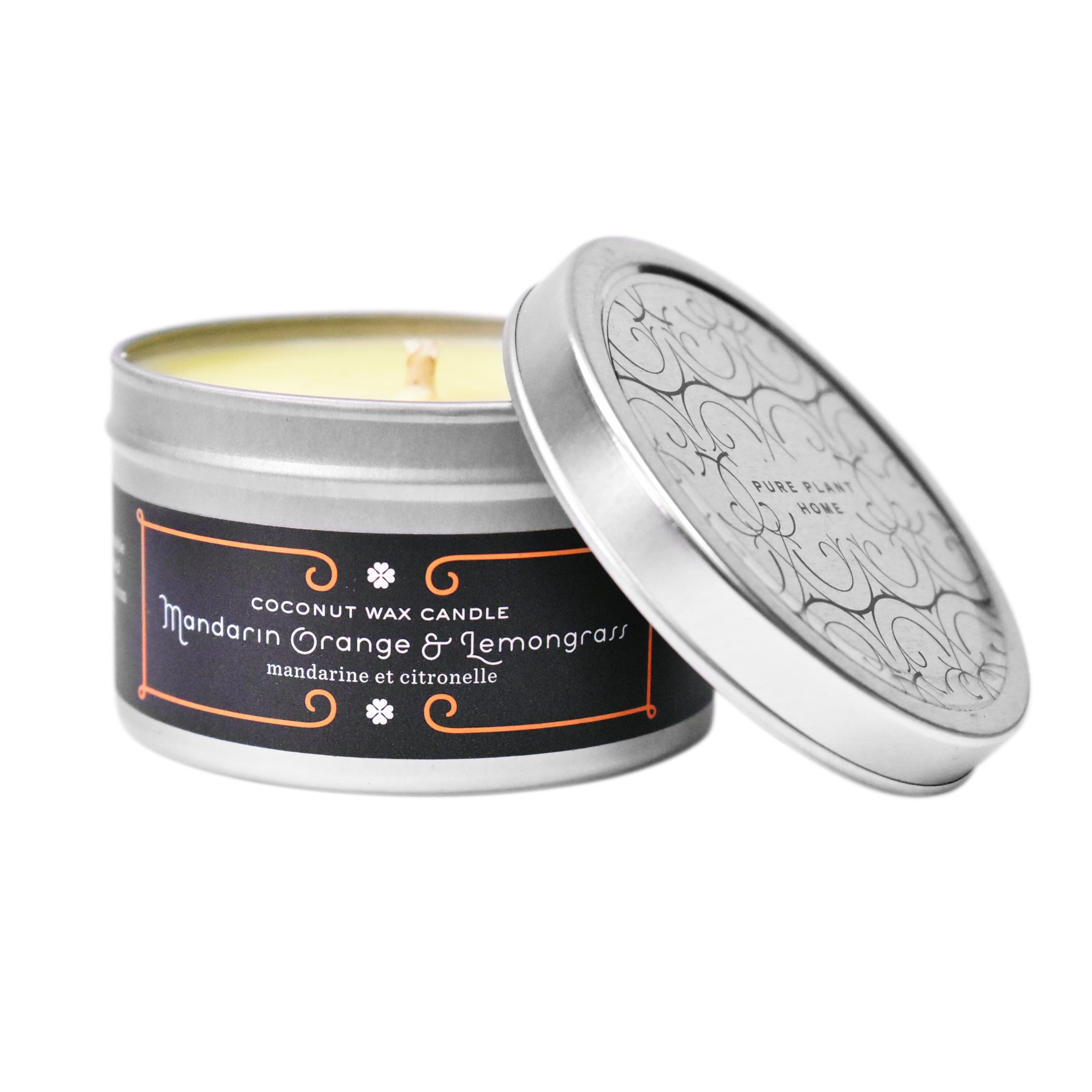 4.4 oz Medium Silver Tin Mandarin Orange/Lemongrass Coconut Wax w/real essential oils
