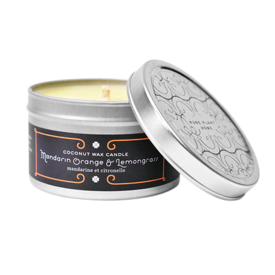 4.4 oz Medium Silver Tin Mandarin Orange/Lemongrass Coconut Wax w/real essential oils