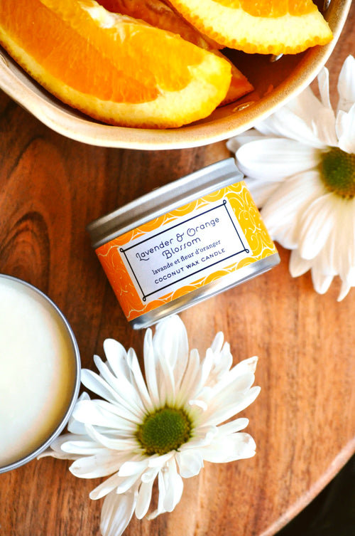 3 oz Small Silver Tin Lavender/Orange Blossom Coconut Wax w/real essential oils - 2
