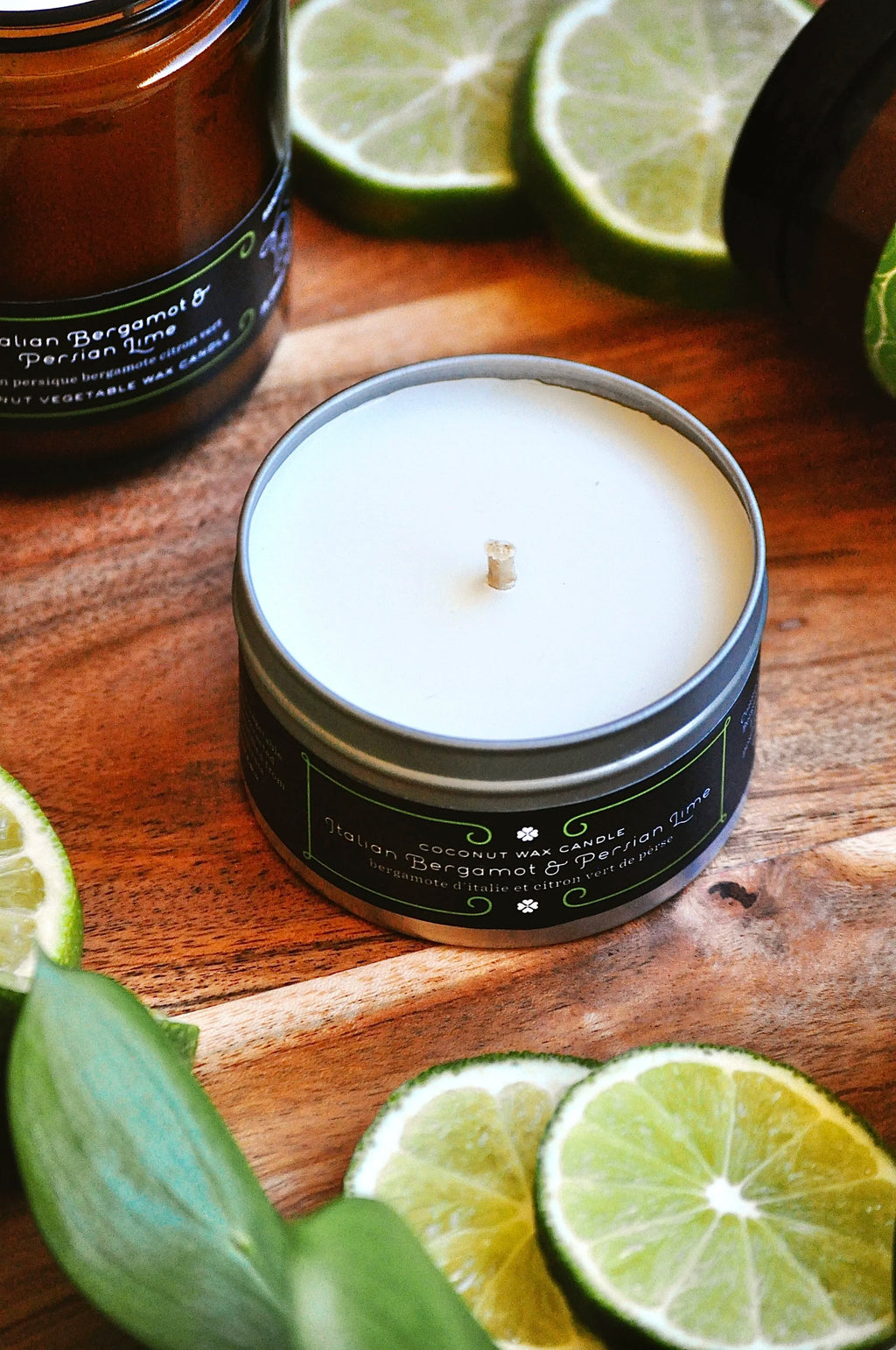 4.4 oz Medium Silver Tin Italian Bergamot/Persian Lime Coconut Wax w/real essential oils - 2