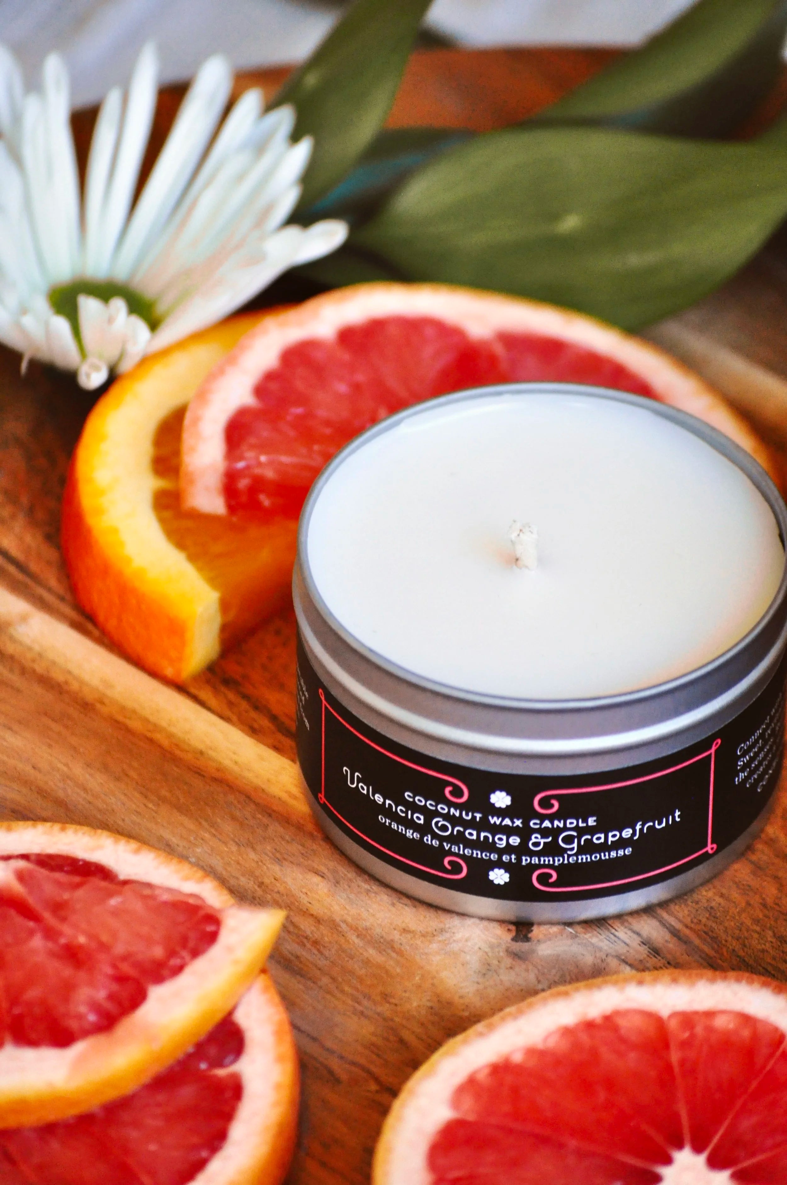 4.4 oz Medium Silver Tin Valencia Orange/Grapefruit Coconut Wax w/real essential oils - 2