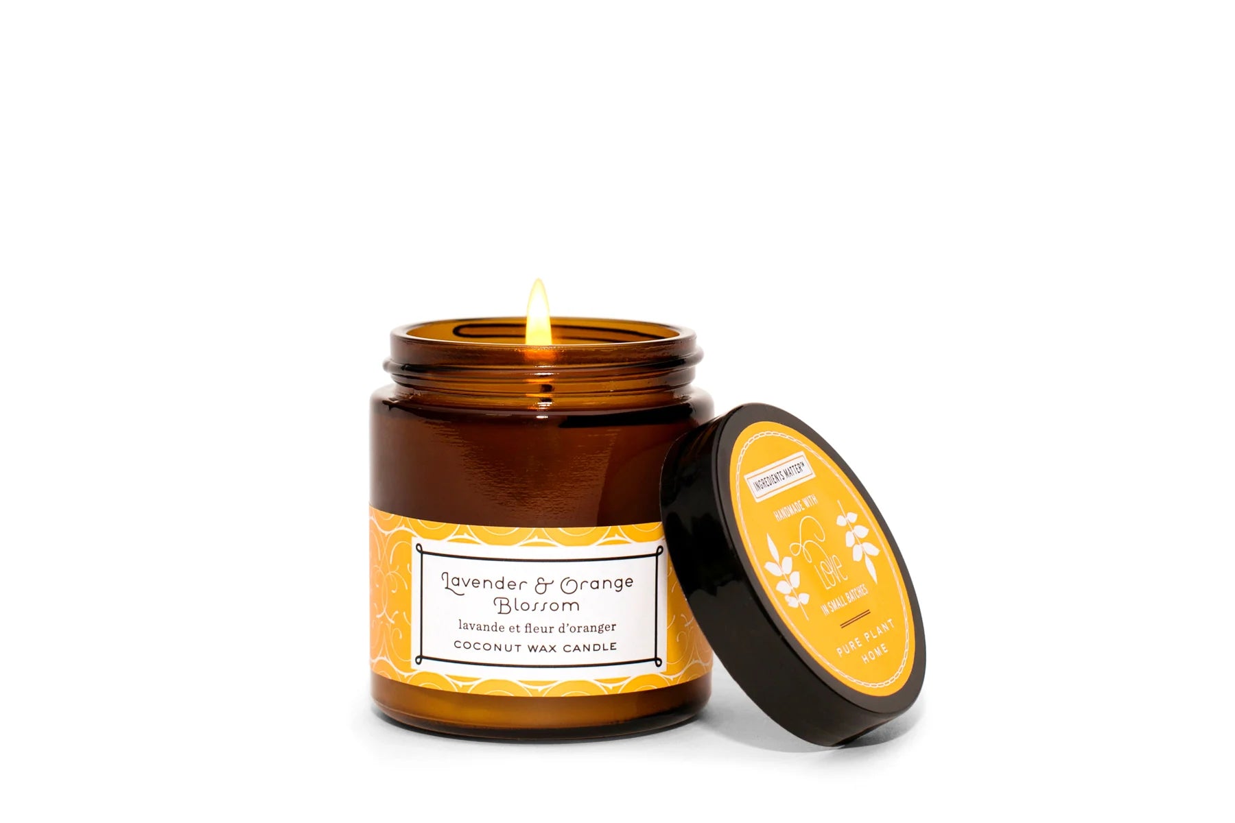 3.1 oz Small Amber Apothecary Jar Lavender/Orange Blossom Coconut Wax w/real essential oils