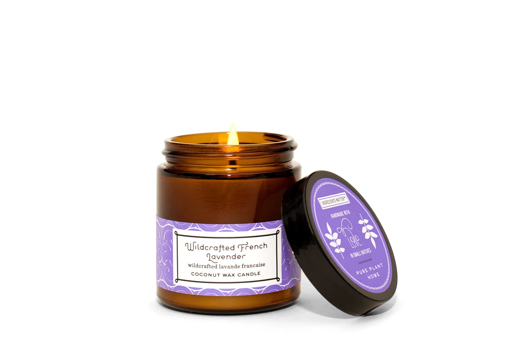3.1 oz Small Amber Apothecary Jar Wildcrafted French Lavender Coconut Wax w/real essential oils