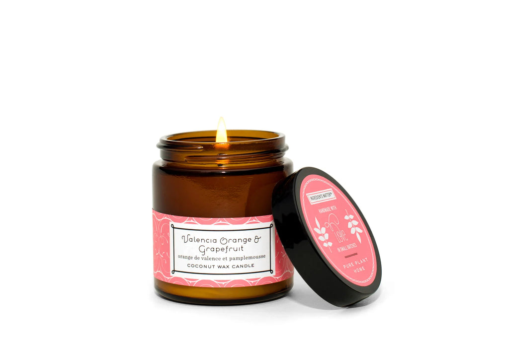 3.1 oz Small Amber Apothecary Jar Valencia Orange/Grapefruit Coconut Wax w/real essential oils