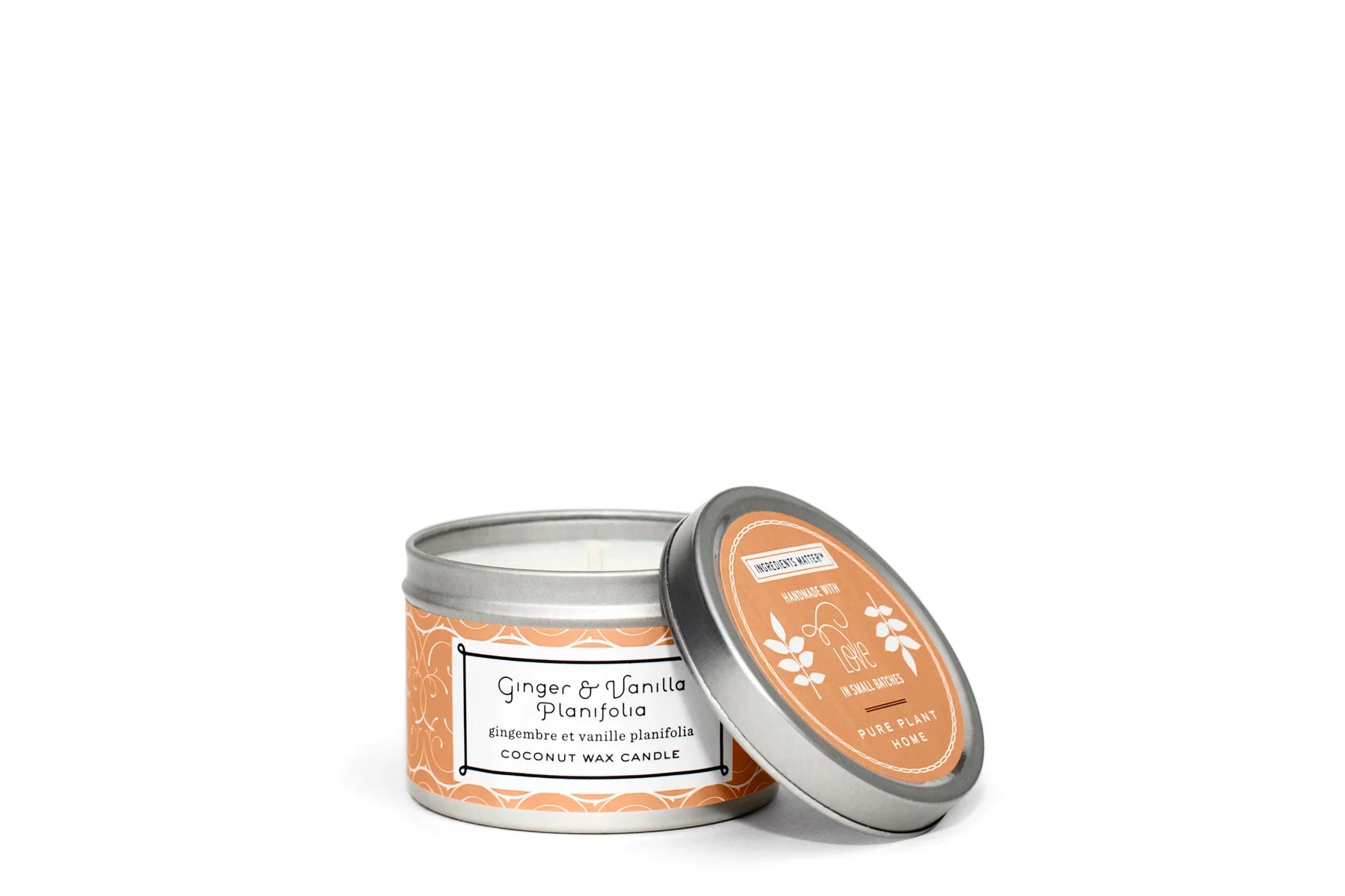 3 oz Small Silver Tin Ginger/Vanilla Coconut Wax w/real essential oils