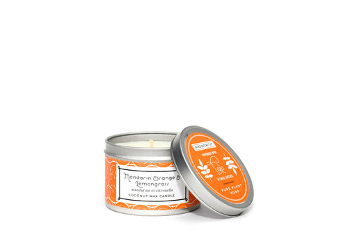 3 oz Small Silver Tin Mandarin Orange/Lemongrass Coconut Wax w/real essential oils