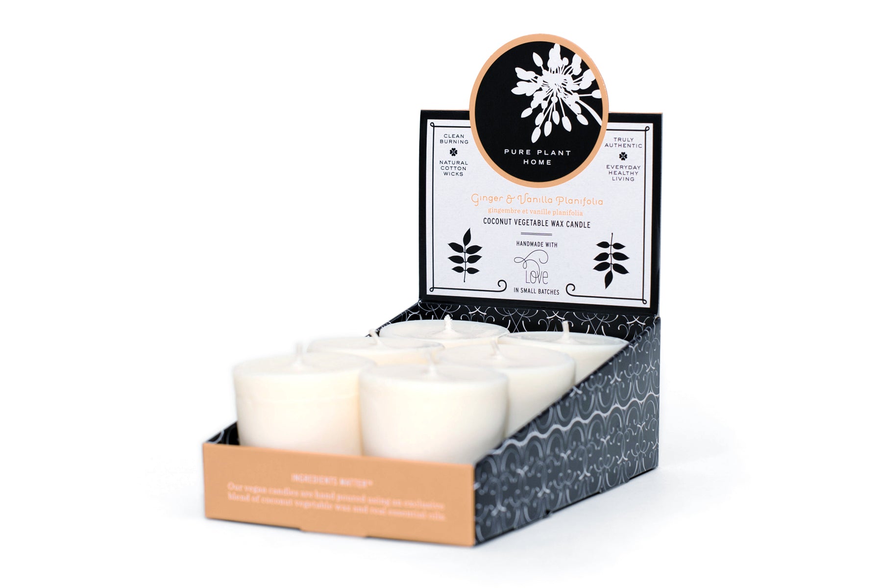 1.9 oz Votive 6 pk Ginger/Vanilla Coconut Vegetable Wax blend
